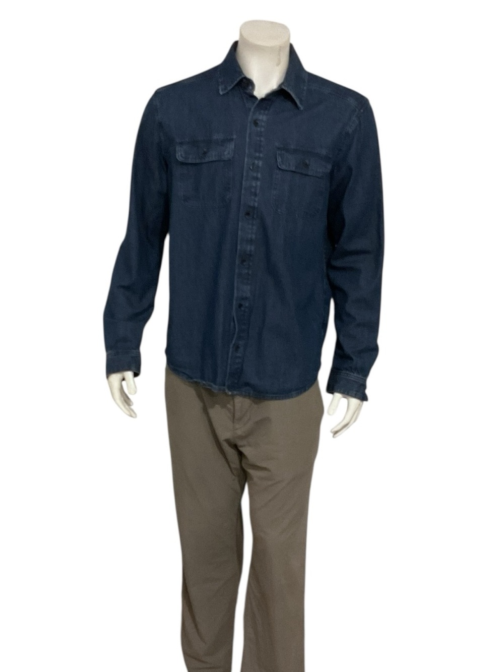 OUTERKNOWN Men's Dark Blue Denim Button-Down Shirt